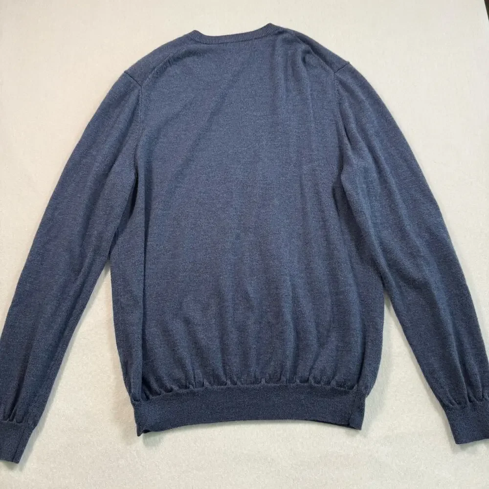 Vintage Joseph Abboud Fine Merino Wool Navy Blue V-Neck Sweater Size Large